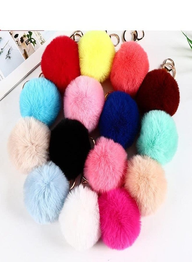 Soyzvteo Pom Pom Keychains Cute Faux Rabbit Fur Ball Pom Pom Keychain Colorful Soft Plush Pompoms Car Key Ring Handbag Purse Charm (Hot Pink) - Image 2
